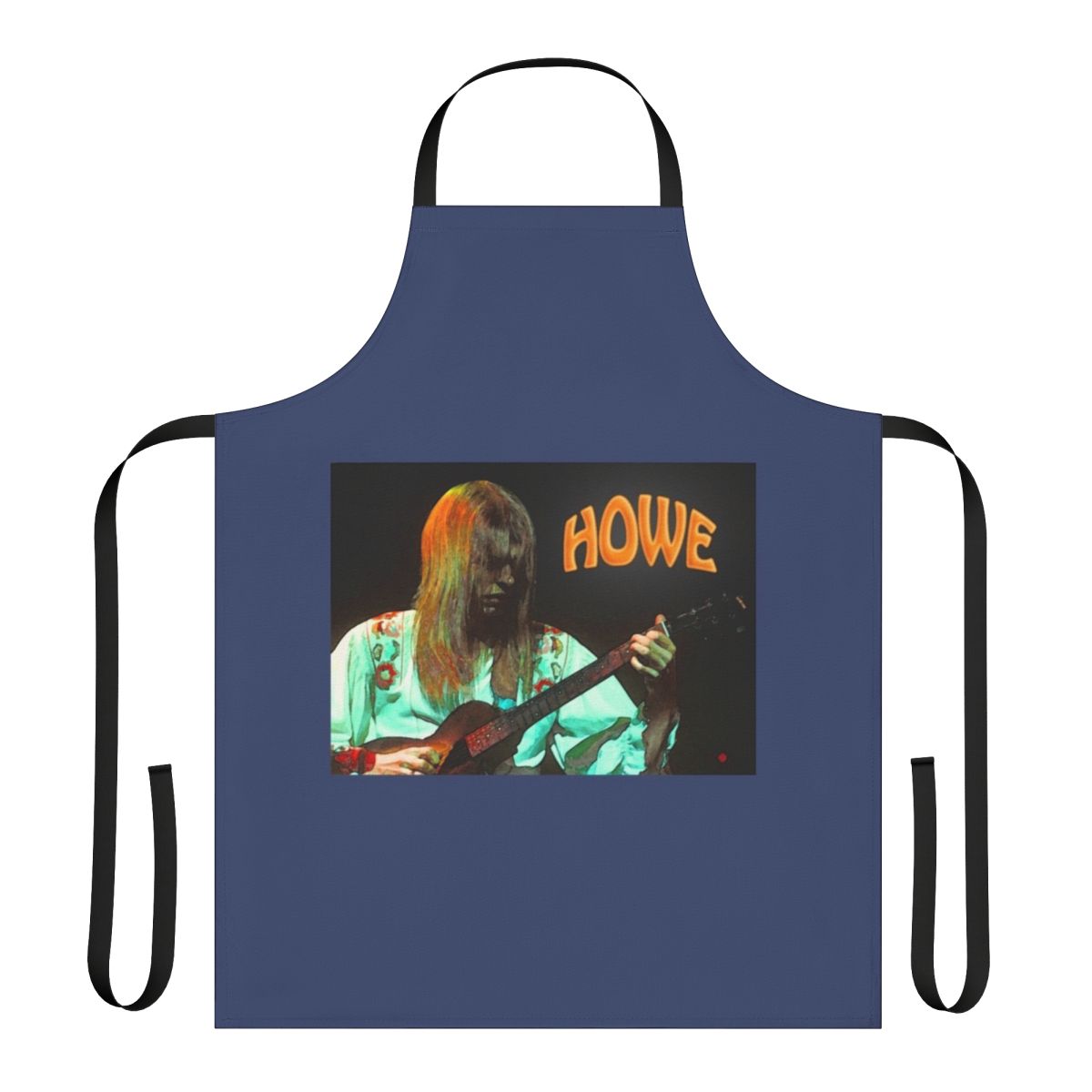 Orange and black graphic apron designed for fans of Yes guitarist Steve Howe