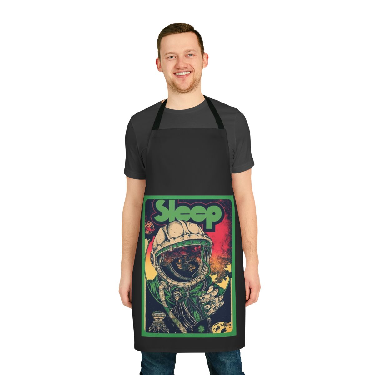 Stainless steel sleep band logo printed on a high-quality, durable apron