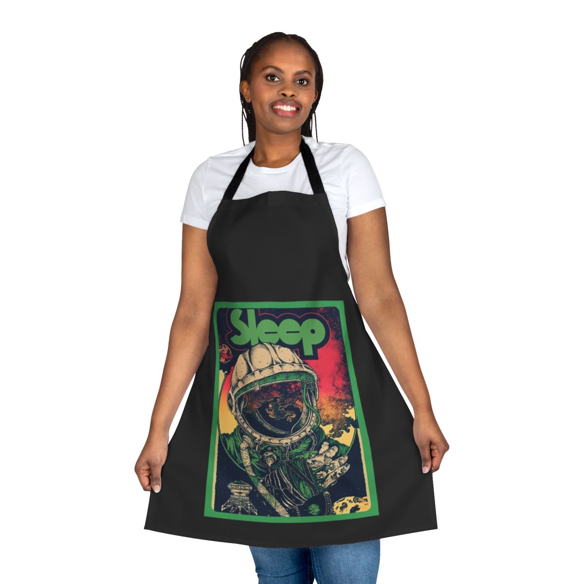 Stainless steel sleep band logo printed on a high-quality, durable apron