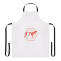 A stylish red hexagon stop sign inspired apron for the kitchen