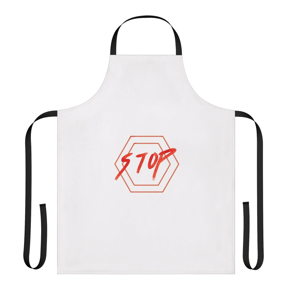 A stylish red hexagon stop sign inspired apron for the kitchen