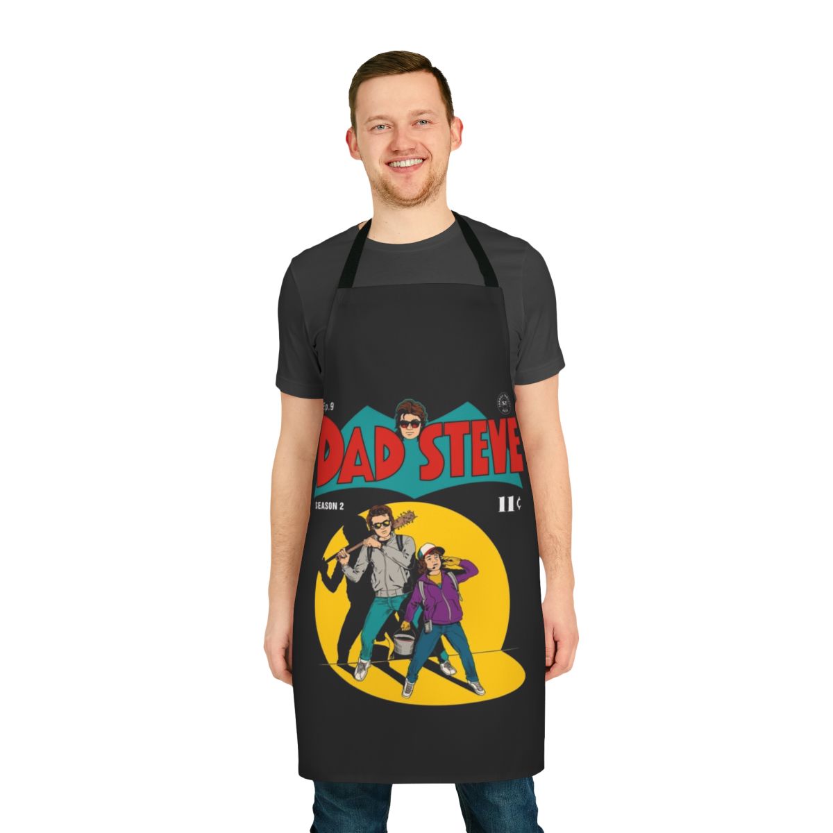 Stranger Things inspired Steve Harrington dad apron with pop culture design
