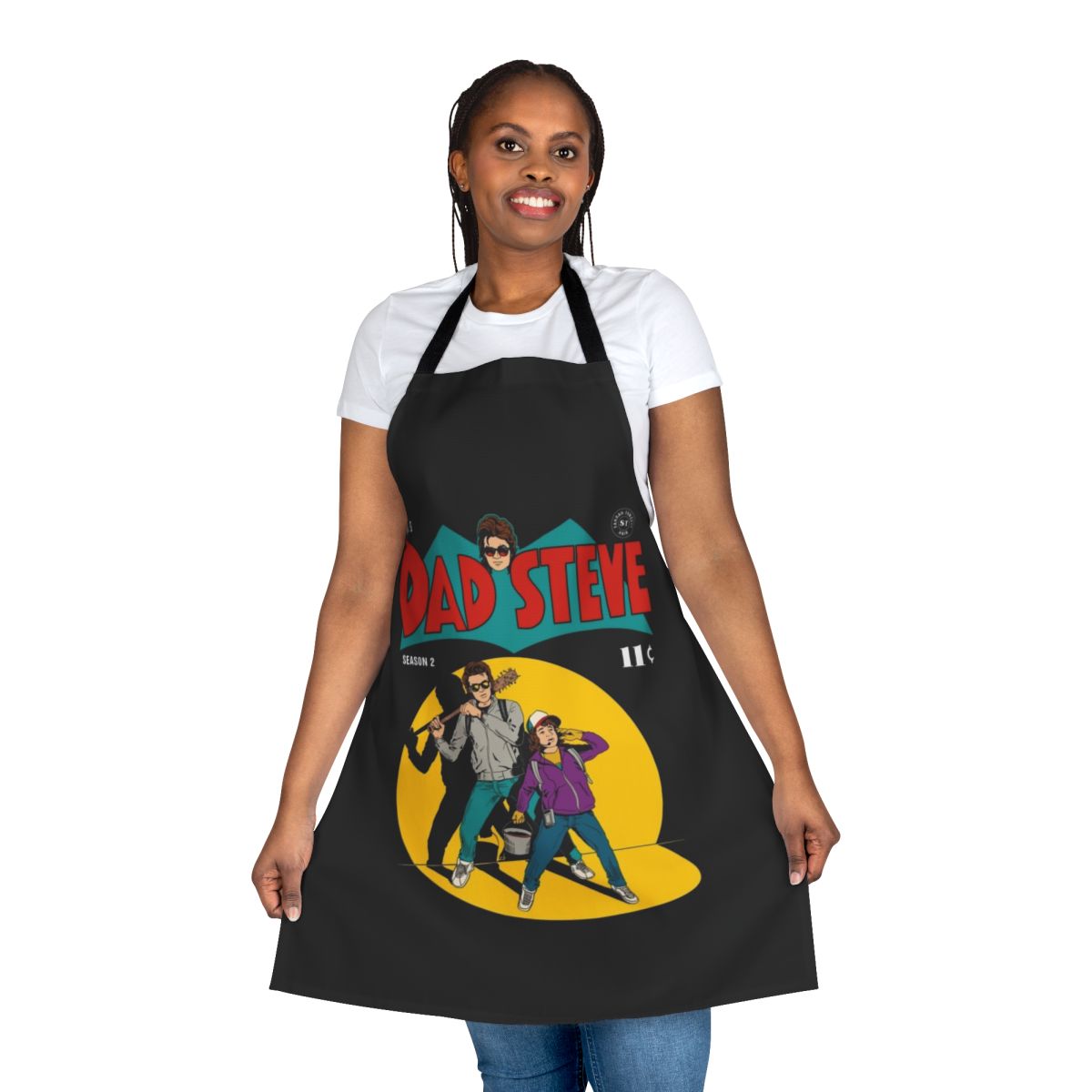 Stranger Things inspired Steve Harrington dad apron with pop culture design