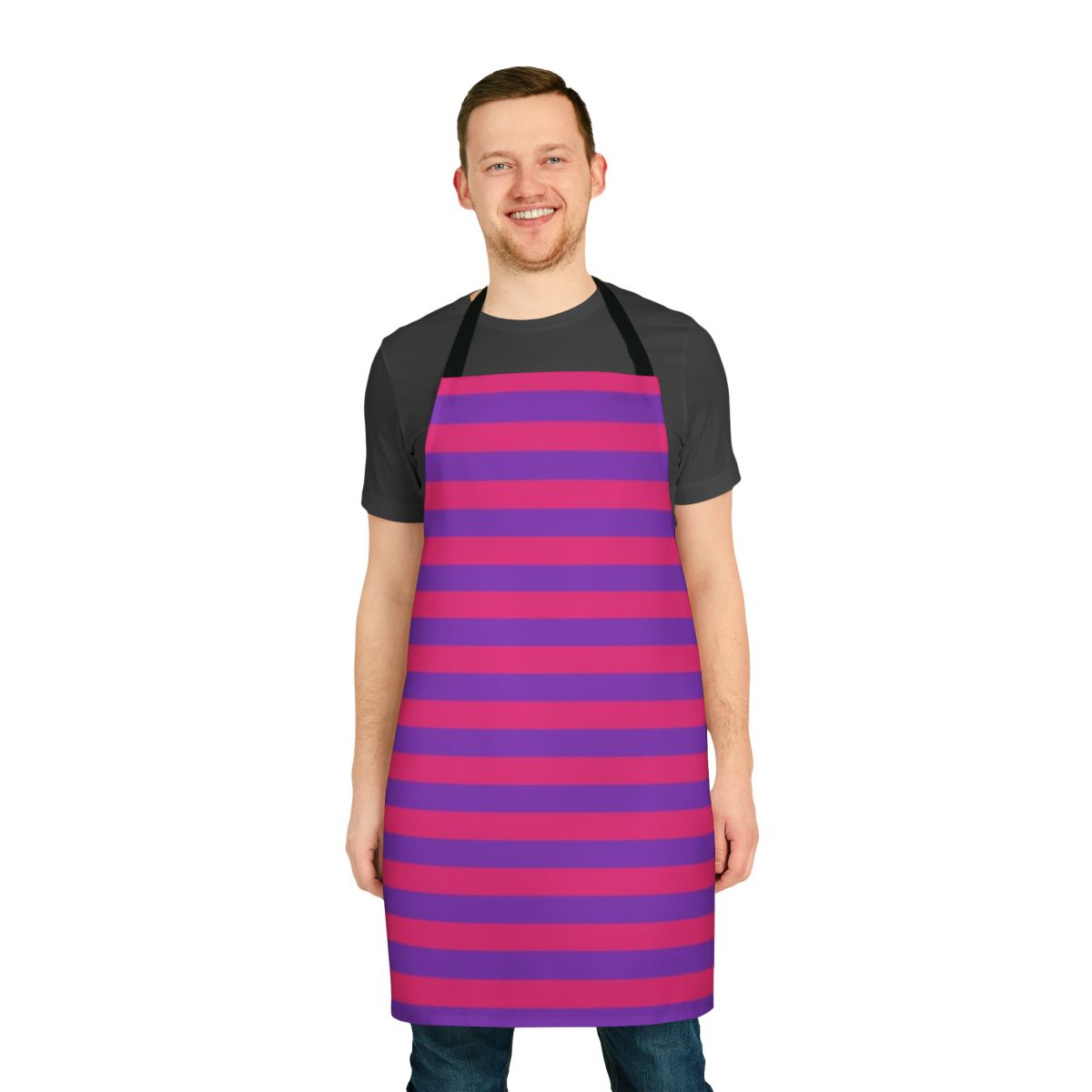 Striped apron in shades of pink and purple