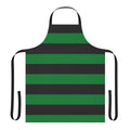 A vibrant green and black striped apron with a simple, yet eye-catching design.
