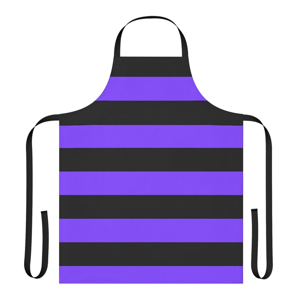 Purple and black striped apron with a modern, colorful design