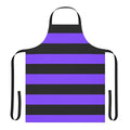 Purple and black striped apron with a modern, colorful design