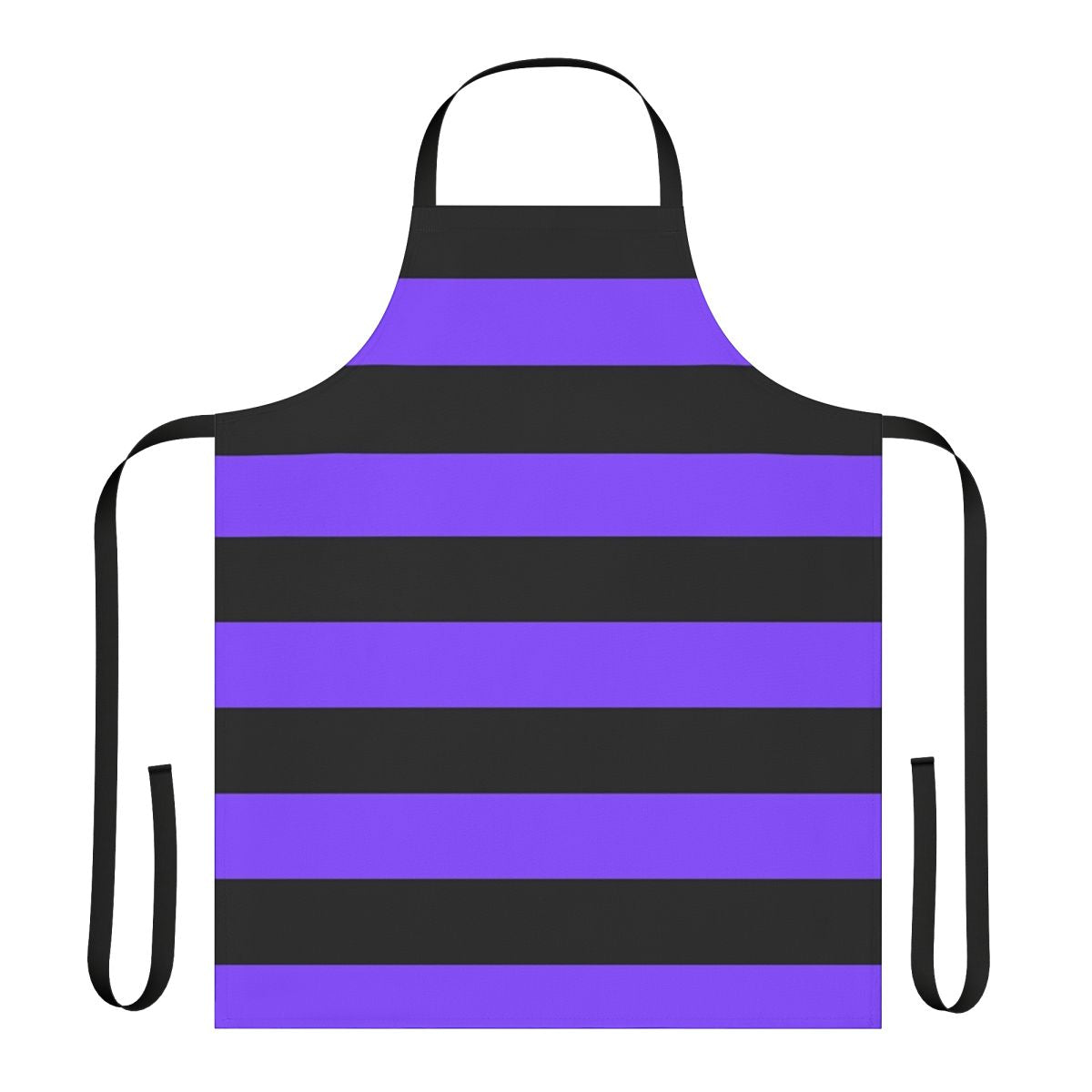 Purple and black striped apron with a modern, colorful design