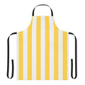 Yellow and white vertical stripe apron with a geometric pattern