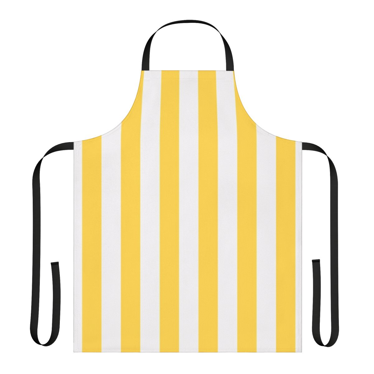 Yellow and white vertical stripe apron with a geometric pattern