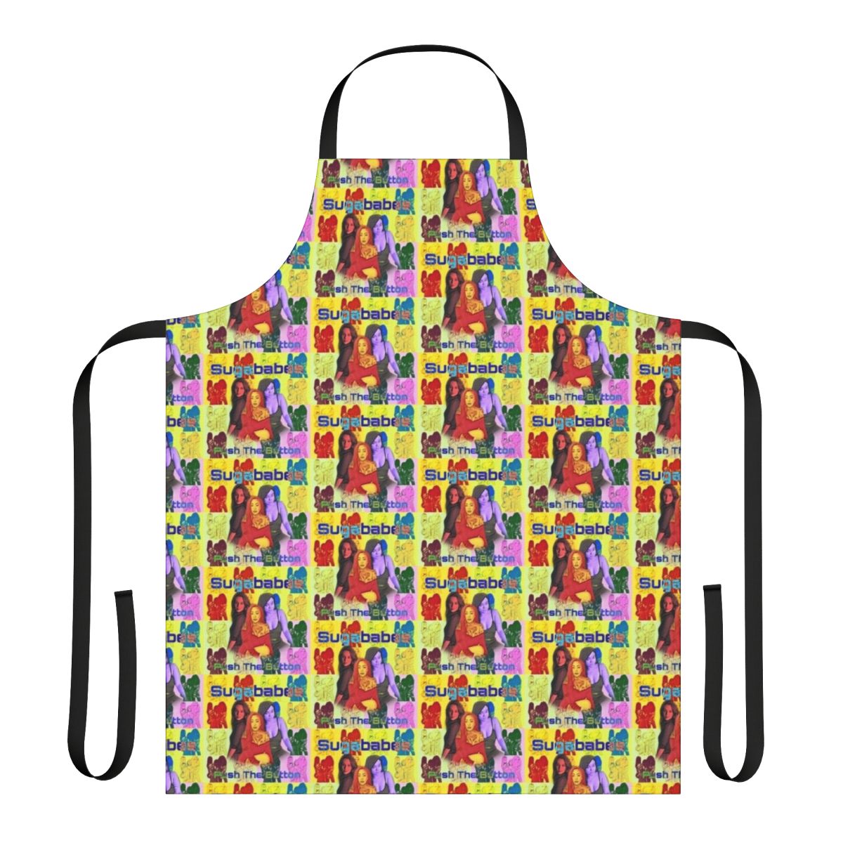 Sugababes-inspired apron with Push the Button design