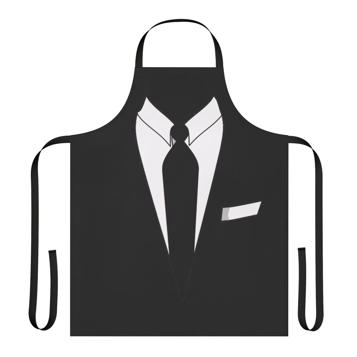 A sleek, black suit apron for a sophisticated, formal look