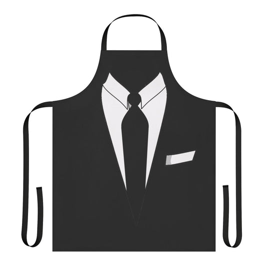 A sleek, black suit apron for a sophisticated, formal look