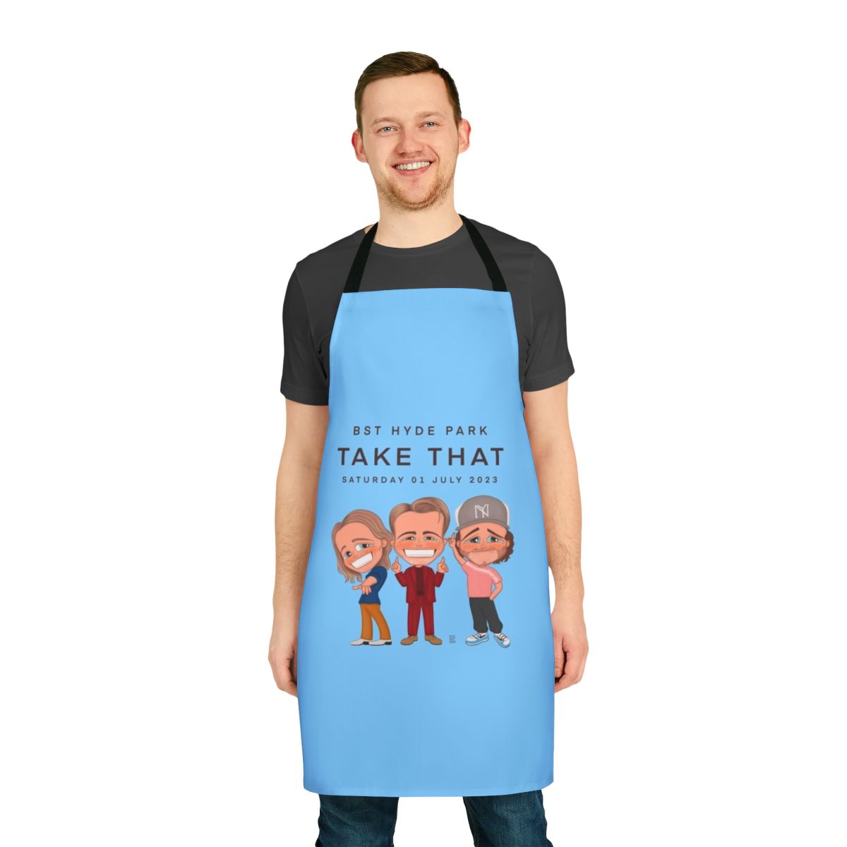 A high-quality apron featuring a summer festival design, perfect for events in Hyde Park.