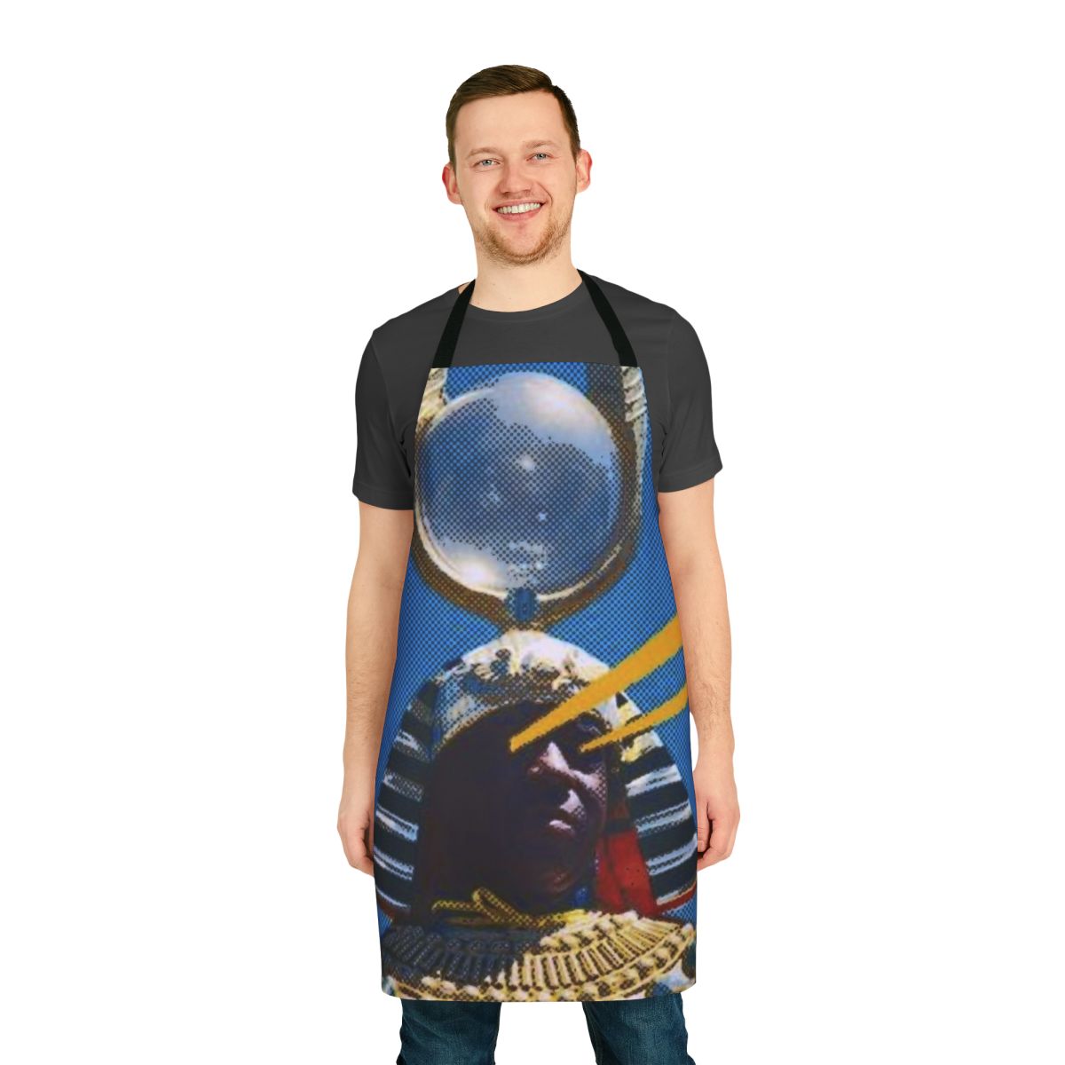 Retro-futuristic, abstract Sun Ra inspired apron for the cosmic kitchen