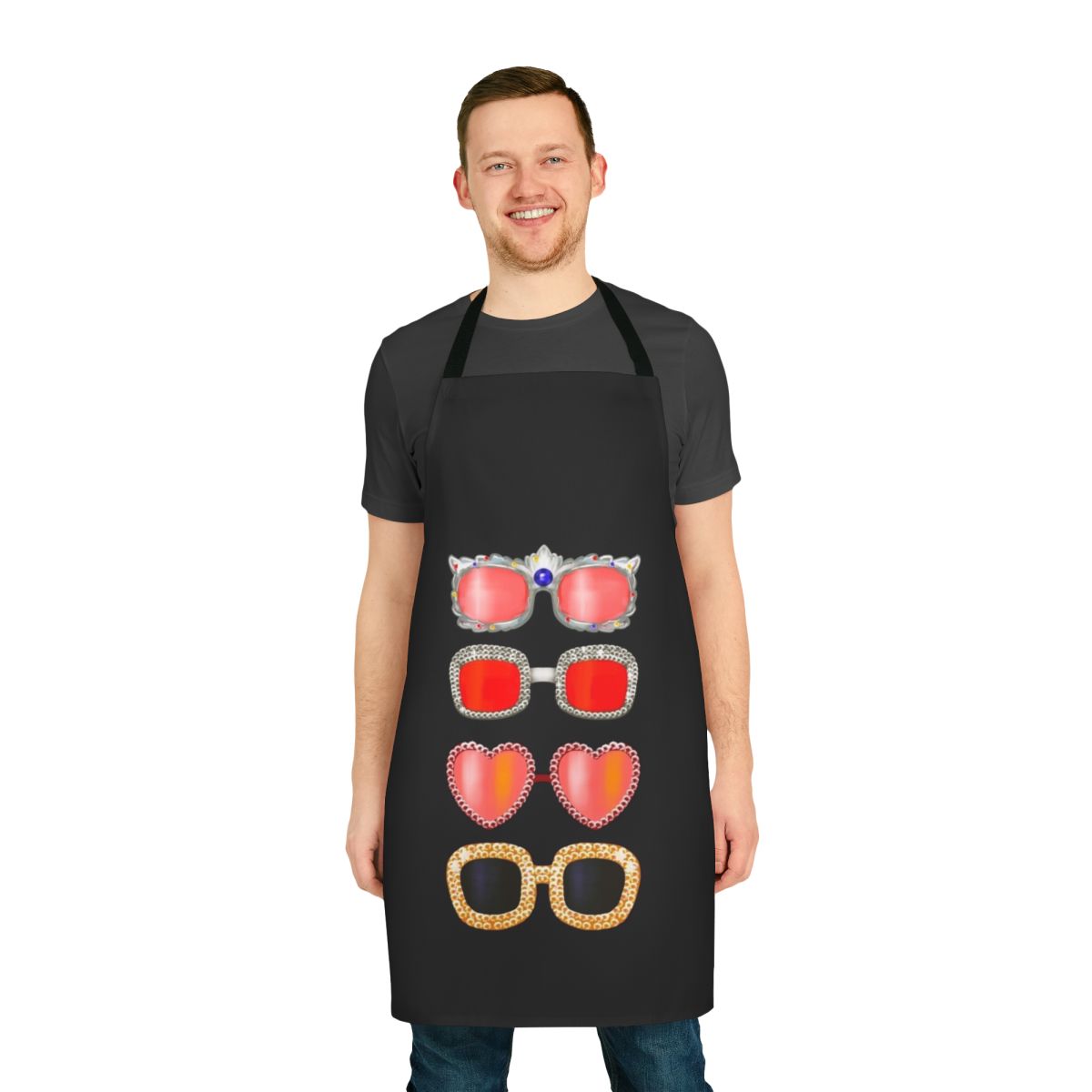 Sunglasses-themed apron with retro and classic design elements