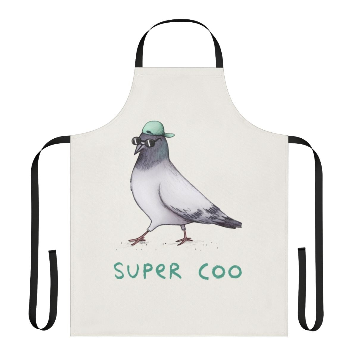 Vibrant illustration of a super cool pigeon wearing a retro punk-inspired apron