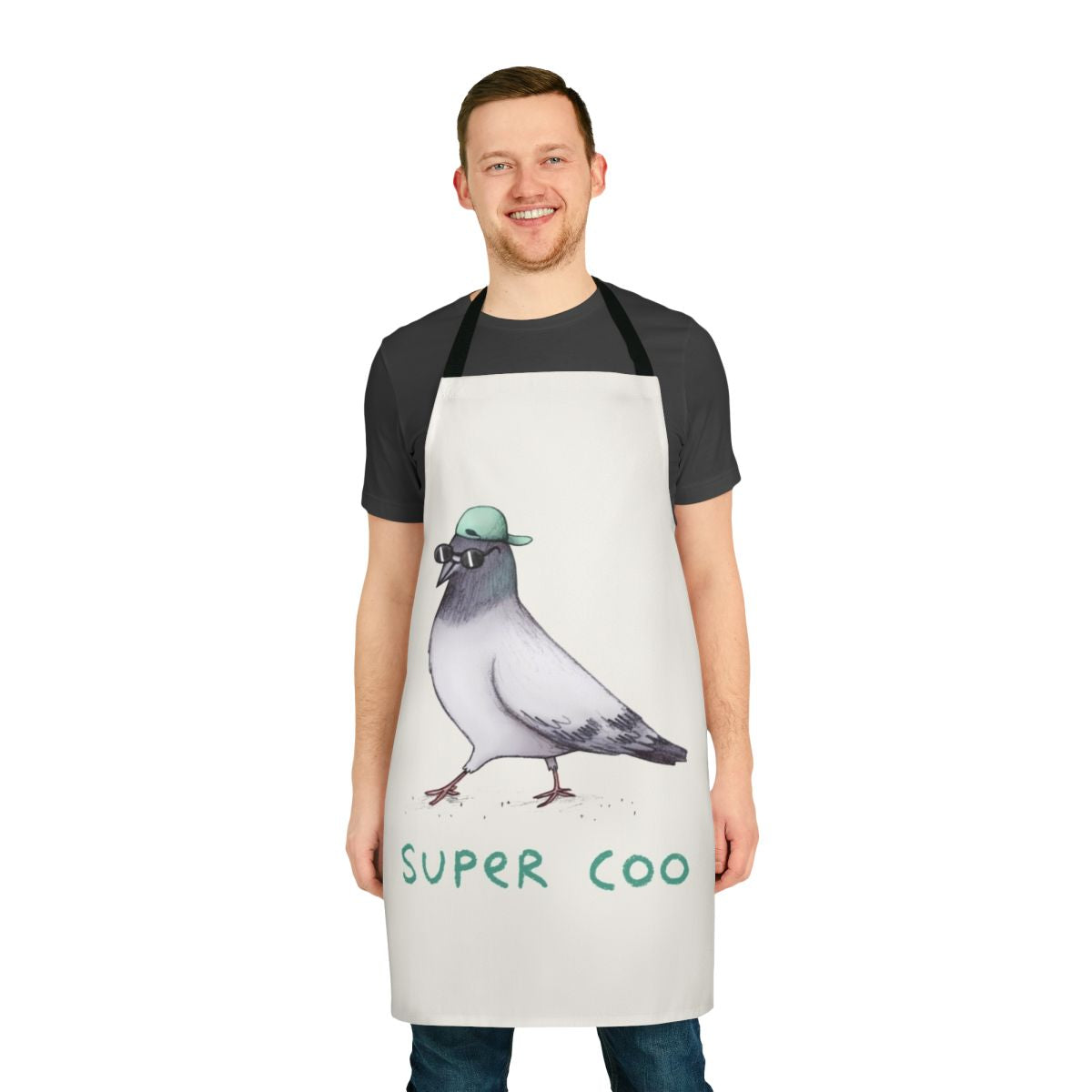 Vibrant illustration of a super cool pigeon wearing a retro punk-inspired apron