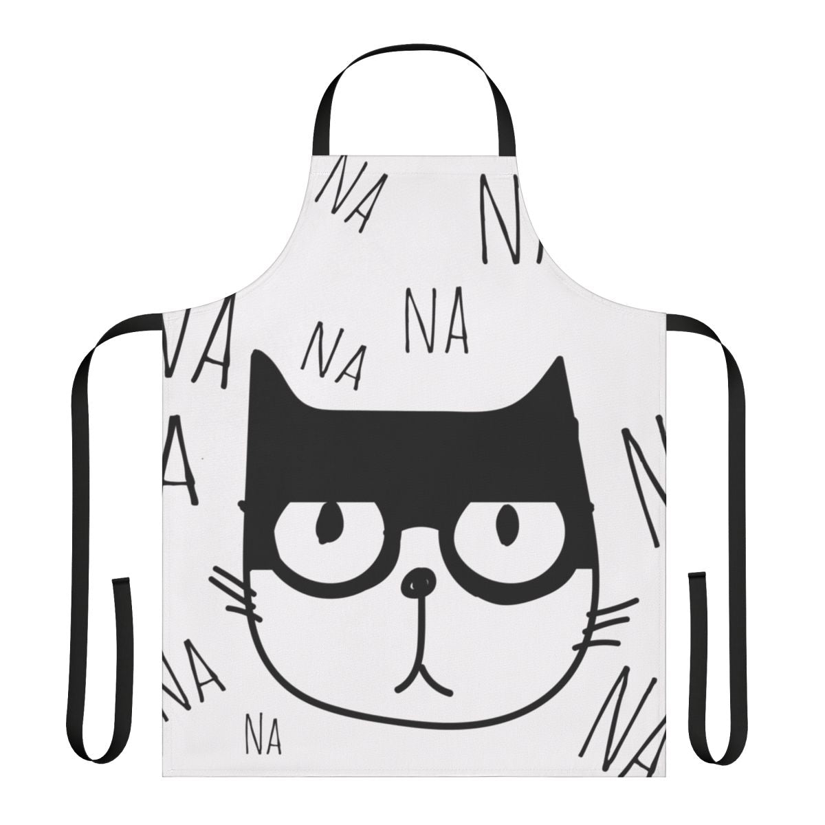 Stylish superhero cat cartoon design printed on a high-quality black apron