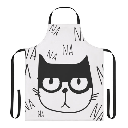 Stylish superhero cat cartoon design printed on a high-quality black apron