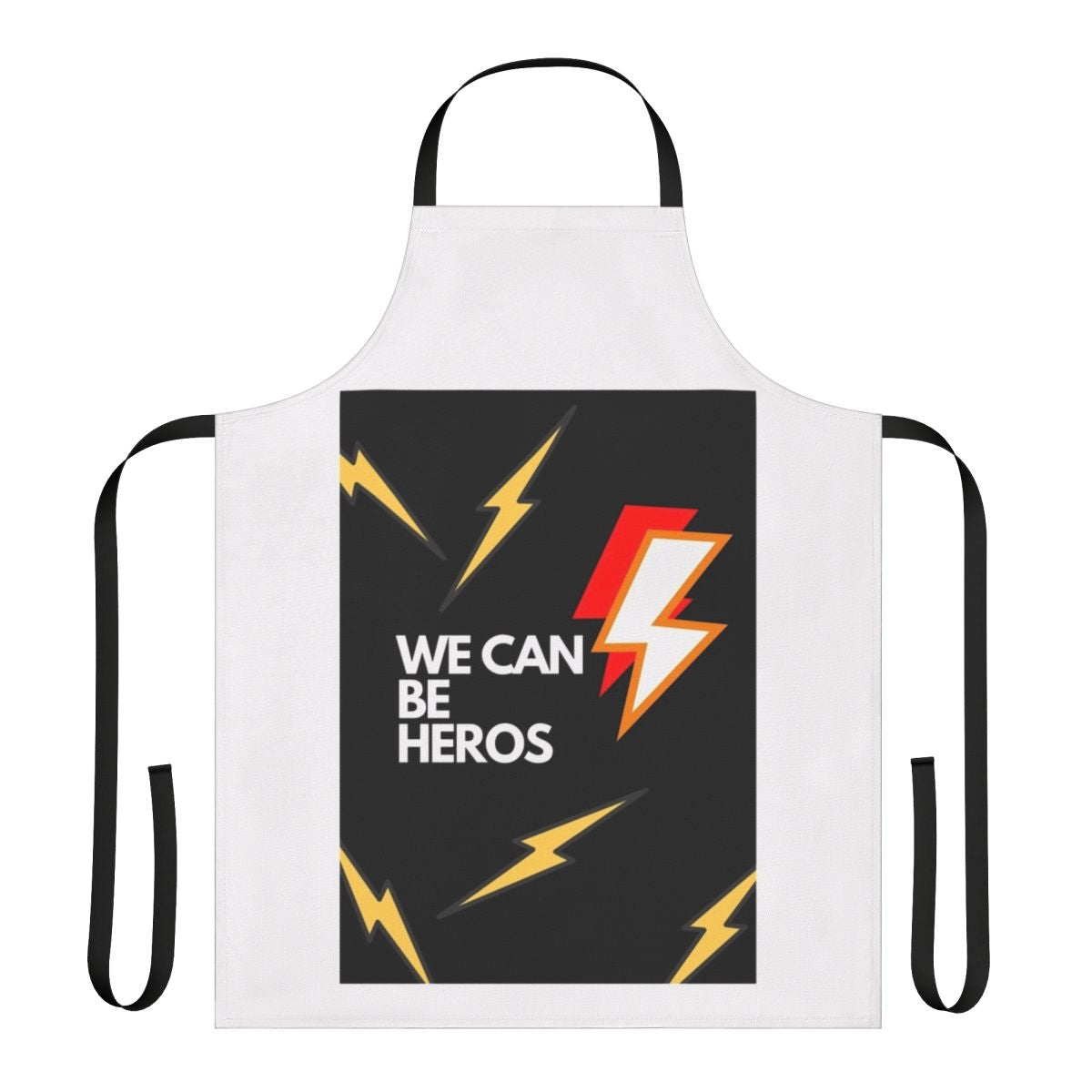A black apron with a lightning bolt design, perfect for channeling your inner hero.