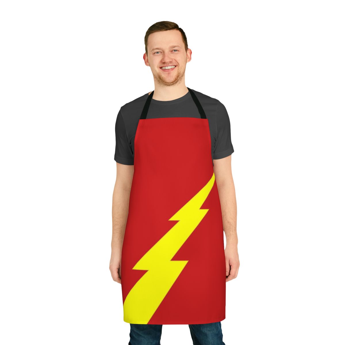 Stylish apron with a bold lightning bolt design, perfect for sci-fi and comic book enthusiasts