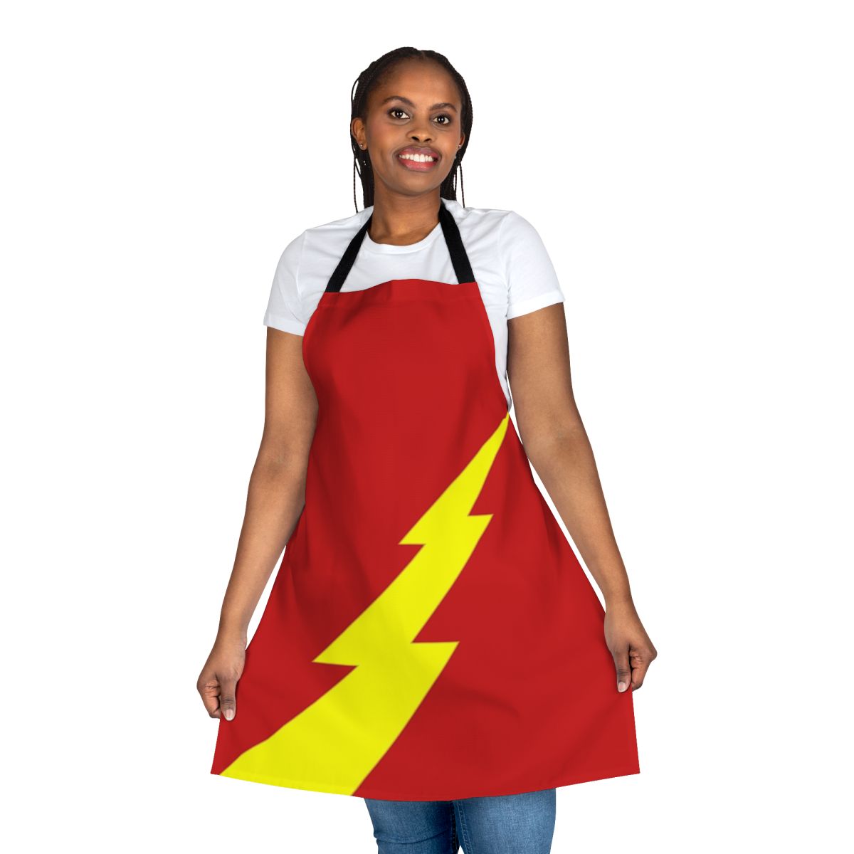 Stylish apron with a bold lightning bolt design, perfect for sci-fi and comic book enthusiasts