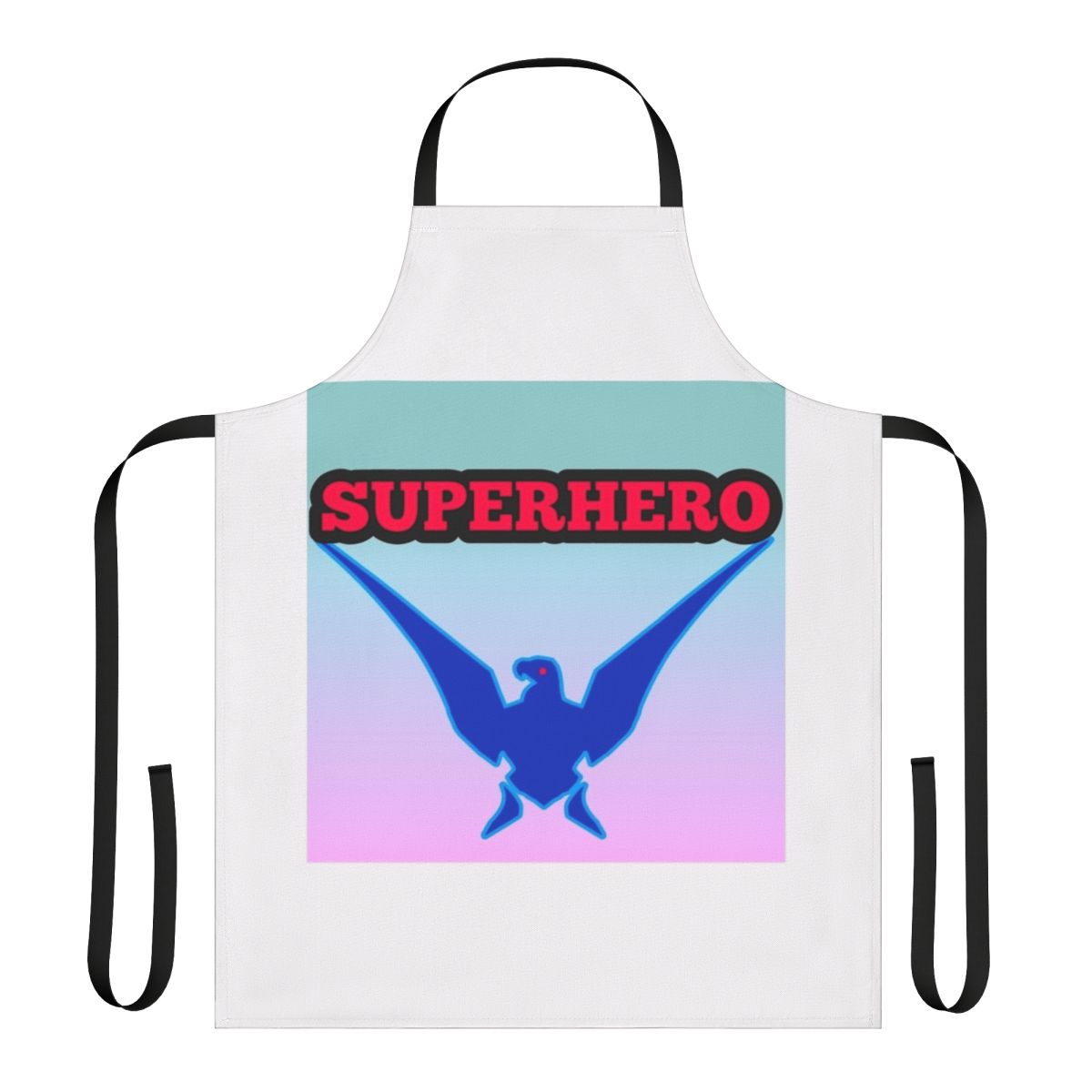 A colorful and vibrant apron featuring a superhero design, perfect for the kitchen or as a unique gift.
