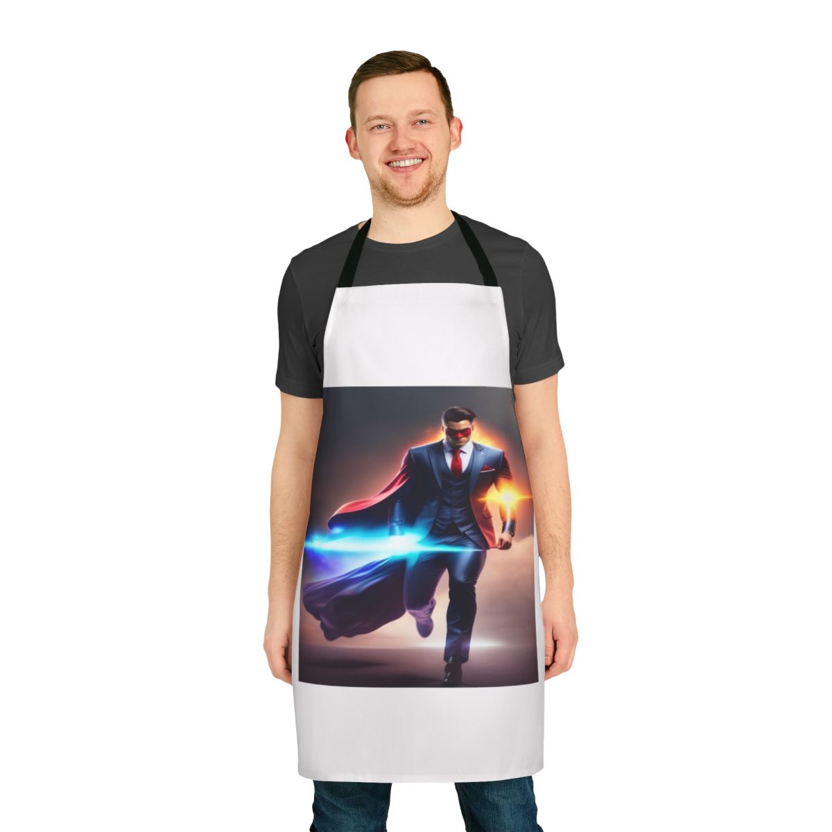 A high-quality superhero-themed apron for the kitchen