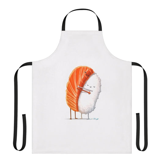 Sushi-themed apron with cute hug design