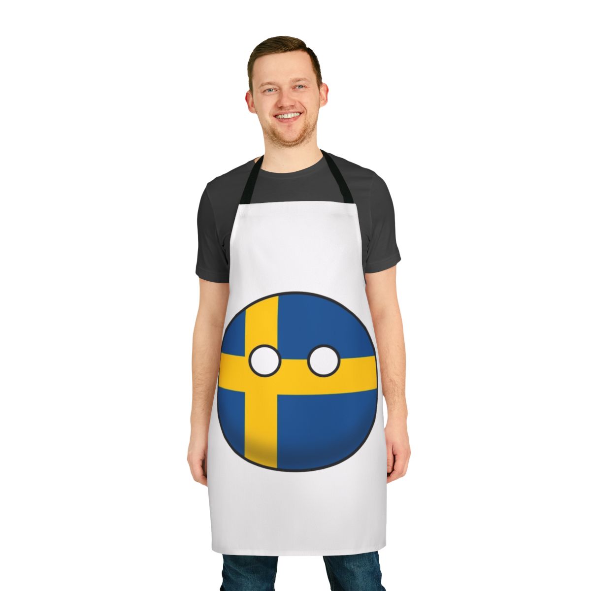 Vibrant apron featuring the iconic Swedish national flag and countryball design