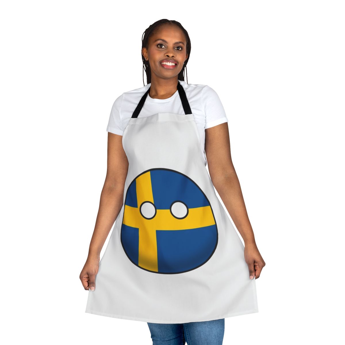 Vibrant apron featuring the iconic Swedish national flag and countryball design