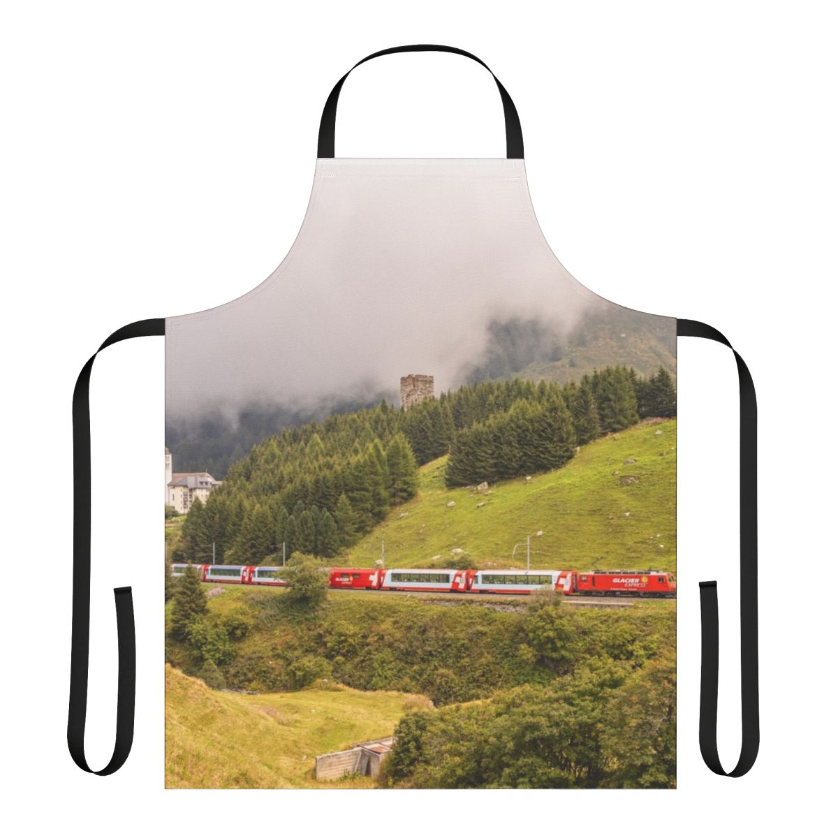 Glacier Express-inspired railway apron with Swiss train design