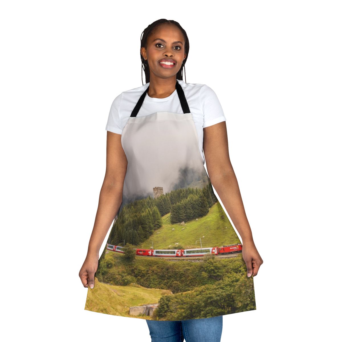 Glacier Express-inspired railway apron with Swiss train design