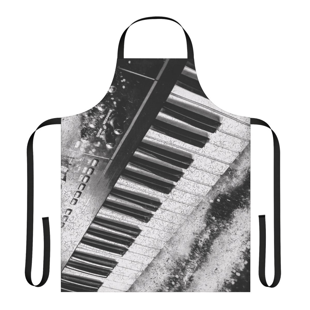 A sleek and modern apron with a black and white abstract design, perfect for musicians, producers, and synth enthusiasts.
