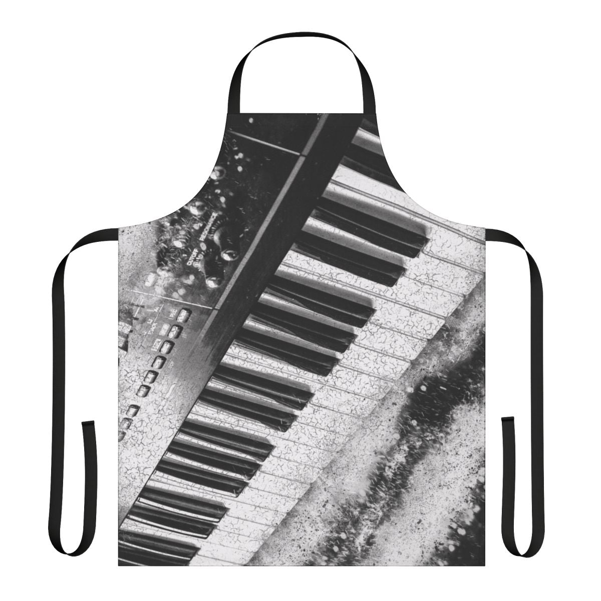 A sleek and modern apron with a black and white abstract design, perfect for musicians, producers, and synth enthusiasts.