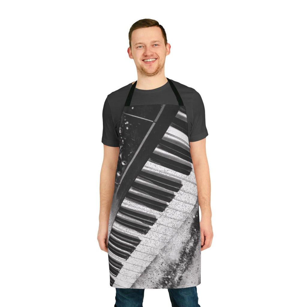 A sleek and modern apron with a black and white abstract design, perfect for musicians, producers, and synth enthusiasts.