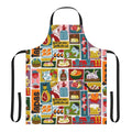 Tapas-inspired pattern with octopus, potatoes, shrimp, and other Spanish cuisine elements printed on a high-quality kitchen apron.
