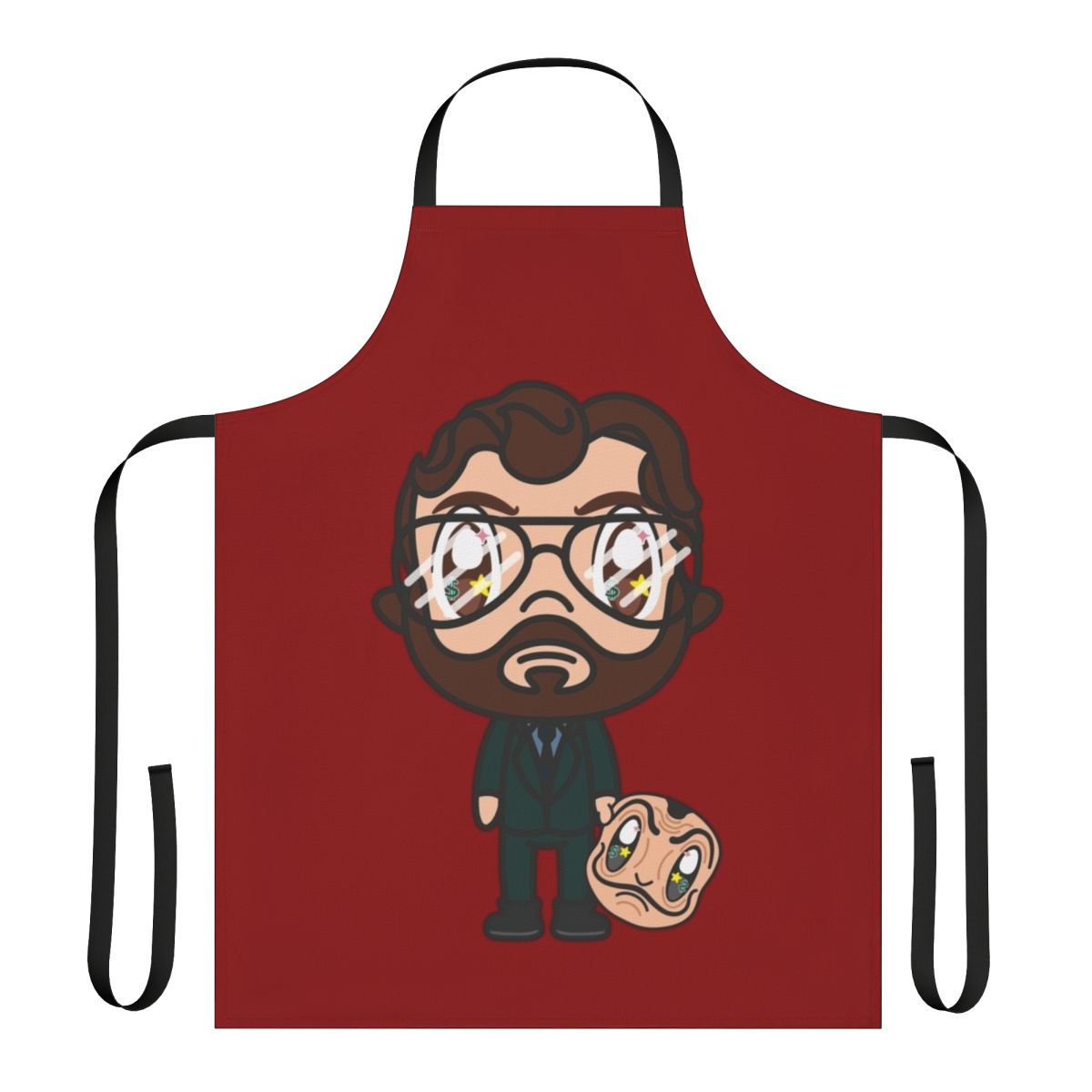 A high-quality apron featuring a unique Money Heist/La Casa de Papel-inspired design, perfect for teachers and fans of the popular Netflix series.