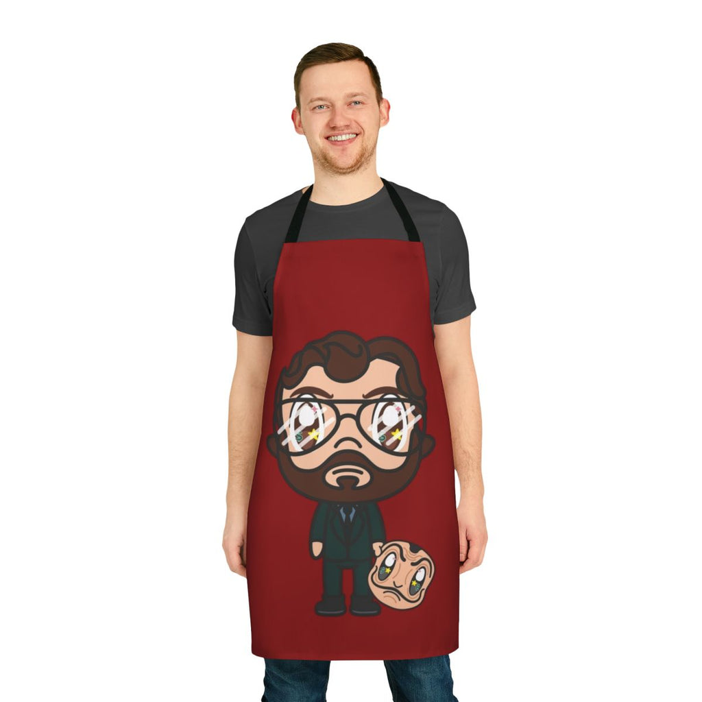 A high-quality apron featuring a unique Money Heist/La Casa de Papel-inspired design, perfect for teachers and fans of the popular Netflix series.