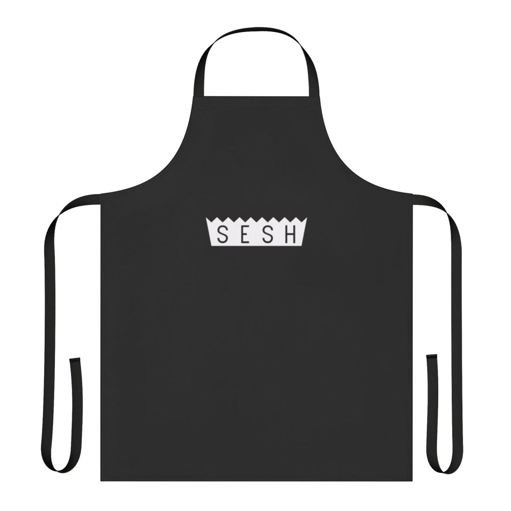 Team Sesh inspired apron with bones, sesh, and underground music graphics