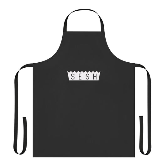 Team Sesh inspired apron with bones, sesh, and underground music graphics