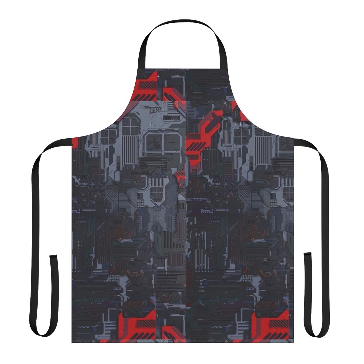 Apron with a digital circuit board pattern