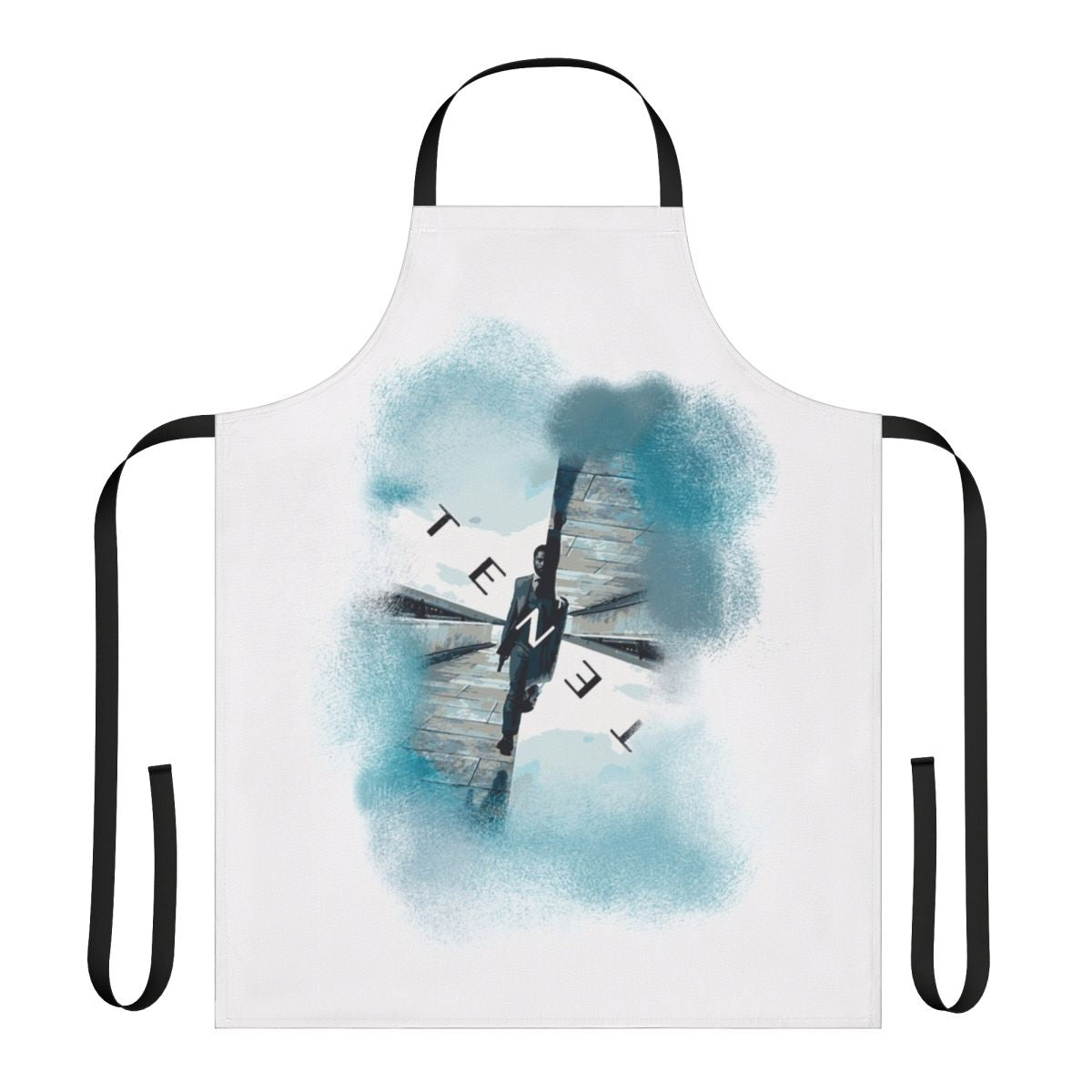 Tenet-themed apron with abstract black and blue design