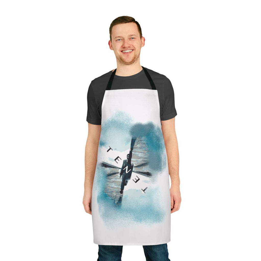 Tenet-themed apron with abstract black and blue design