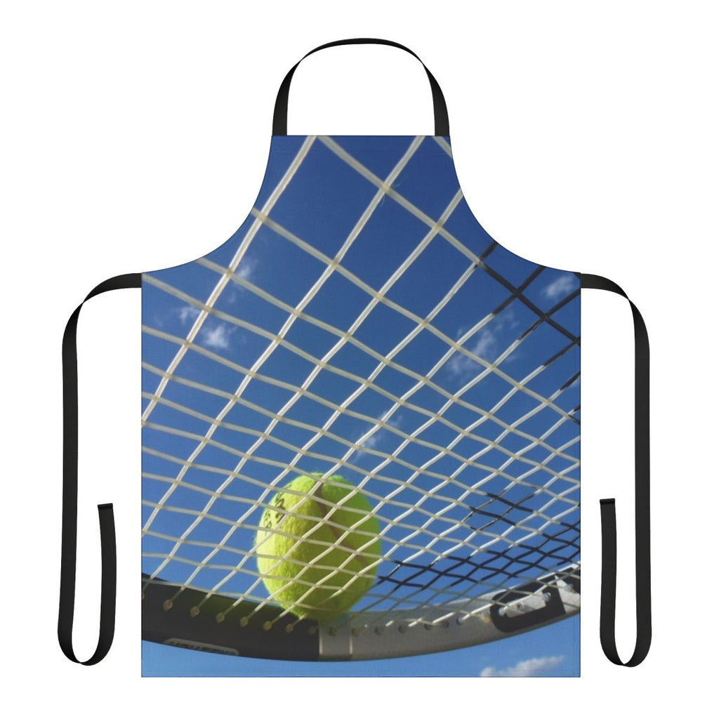 Durable and fashionable tennis ball-themed apron for cooking, baking, or entertaining.