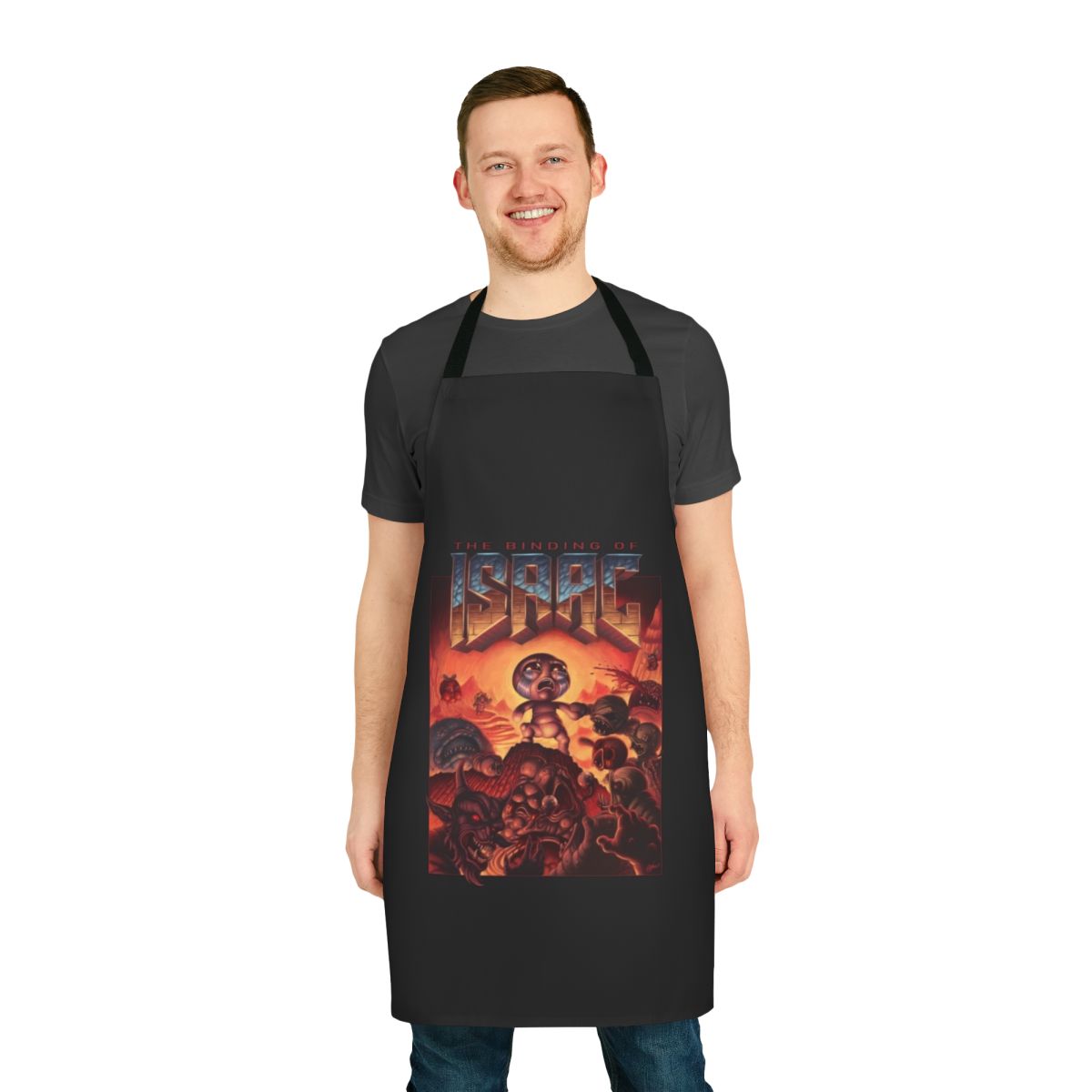 The Binding of Isaac themed apron with demonic design