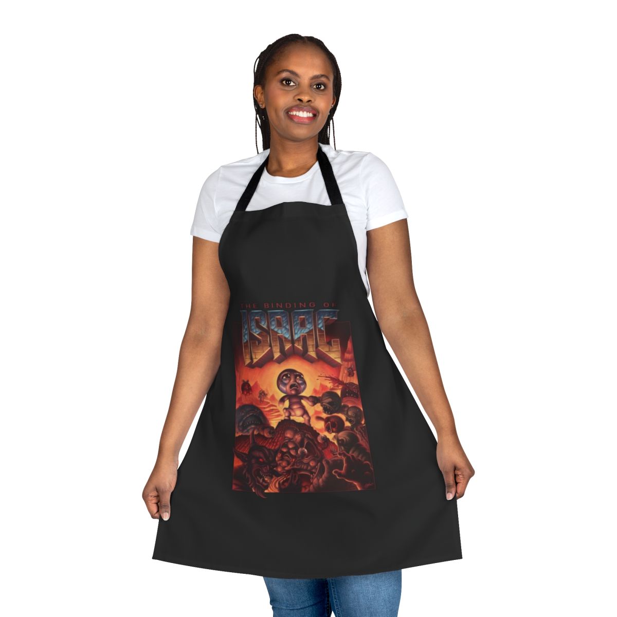 The Binding of Isaac themed apron with demonic design