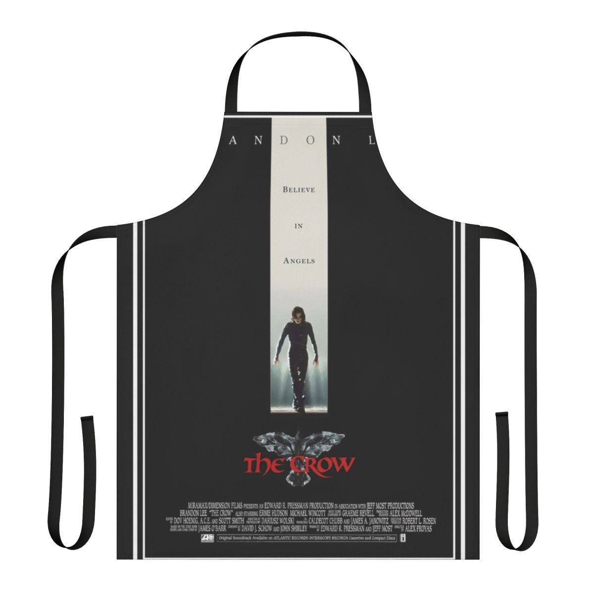 Stylish apron featuring The Crow movie poster artwork with raven and gothic design