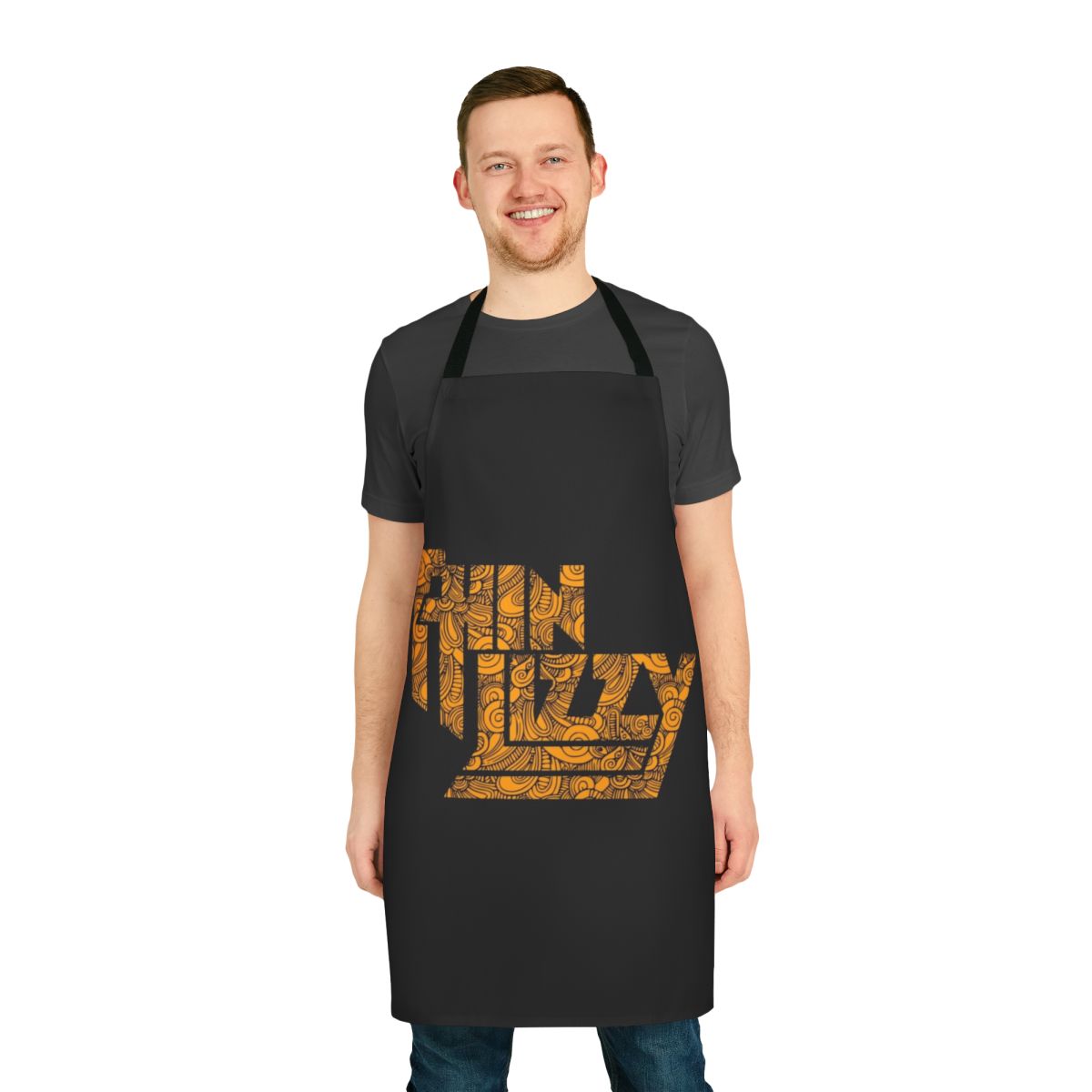 Thin Lizzy-inspired text apron with classic rock band logo and design